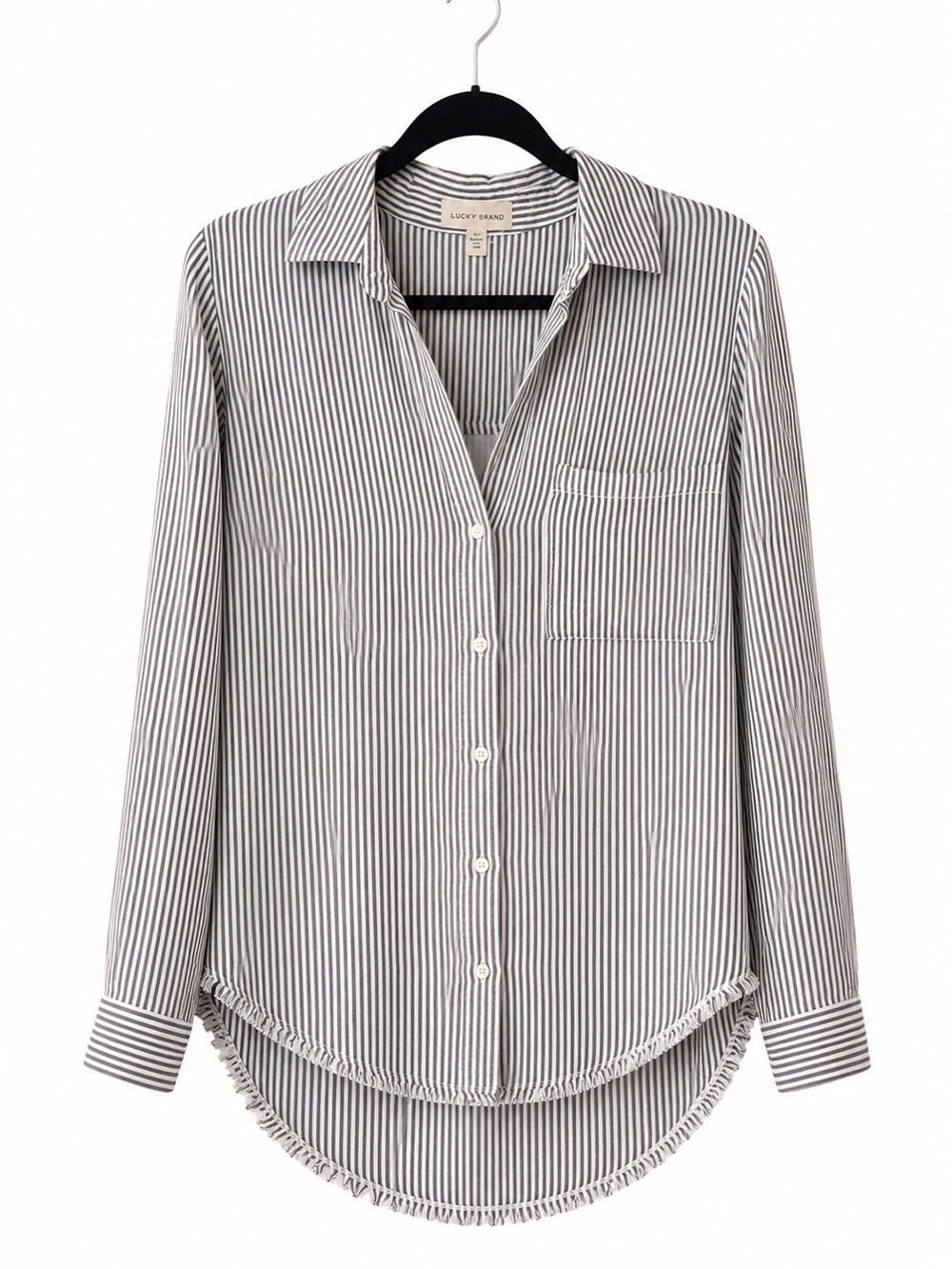 Cloth And Stone Striped Button Down Relaxed Fit Shirt With Frayed Hemline XS